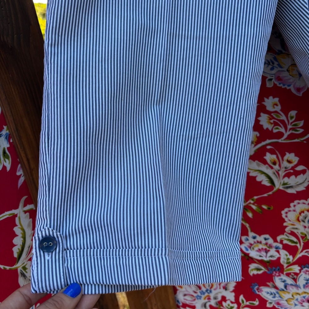 Navy+White Striped Nautical Sailorcore Wide Leg High Rise Capri Pants Size M-L - Picture 7 of 9